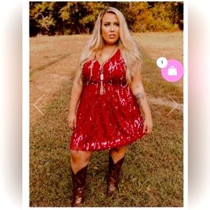 Southern Fried Chics NWT Red & Gold Sequin Dress